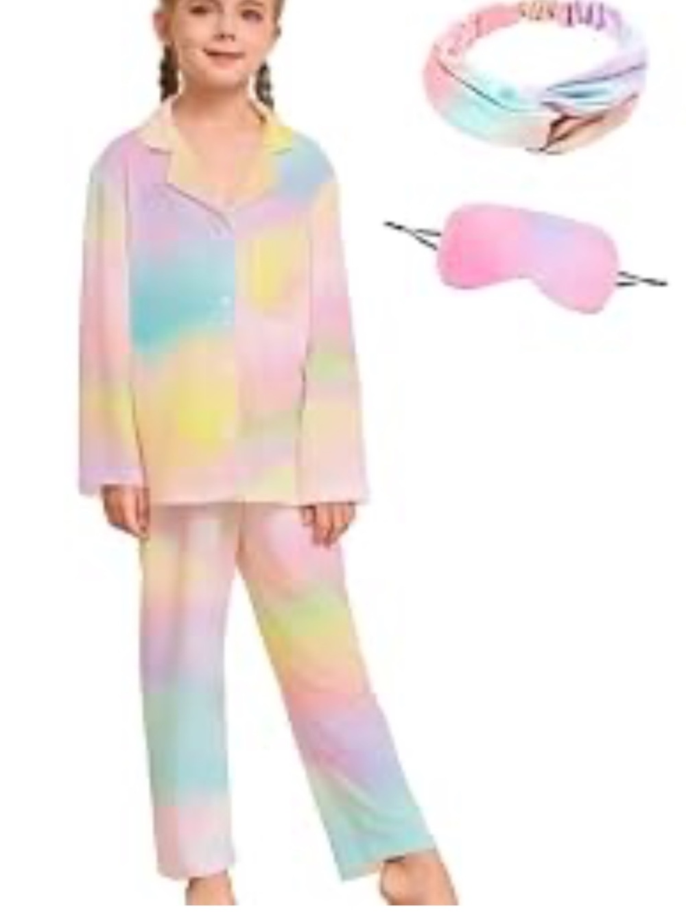 Girls' Pastel Tie-Dye Pajama Set with Eye Mask